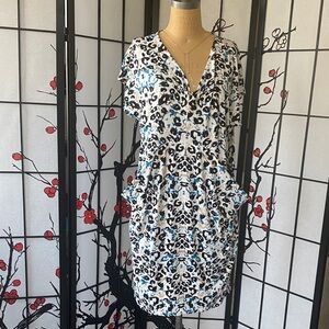Robert Louis White and Blue Leopard Print Mini Dress